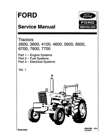 New Holland 2600, 3600, 4100, 4600, 5600, 6600, 6700, 7600, 7700 Tractor Service Manual 40231090 PDF