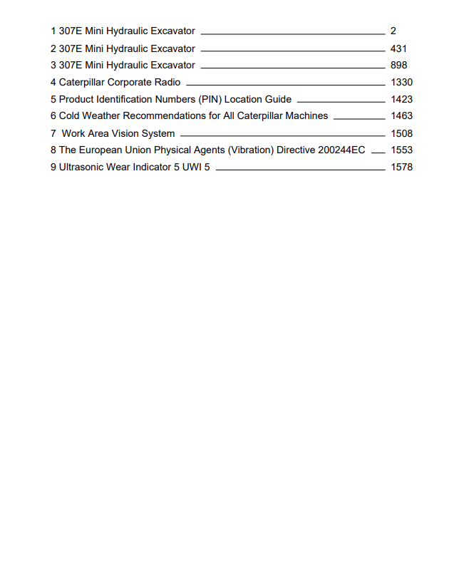 Caterpillar Cat 307E Mini HYD Excavator Operation and Maintenance Manual PDF | S/N H1Y