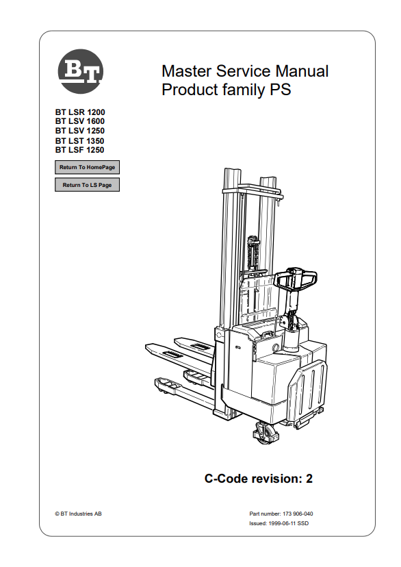 BT FORKLIFT BT LSR 1200, BT LSV 1600, BT LSV 1250, BT LST 1350, BT LSF 1250 SERVICE MANUAL PDF