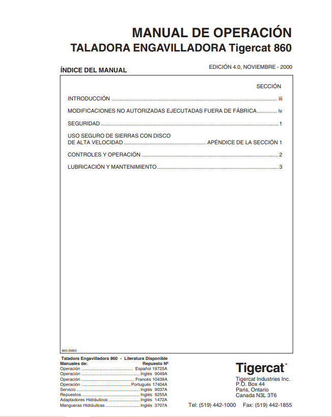 Tigercat 860 Tree Felling And Bundling Machine Operator Manual 19725A