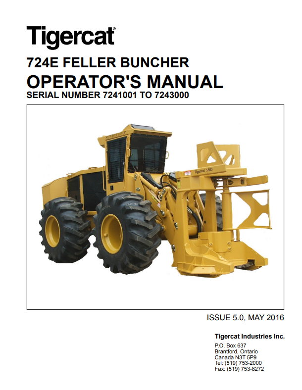 Tigercat 724E Feller Buncher Operator Manual 28756A