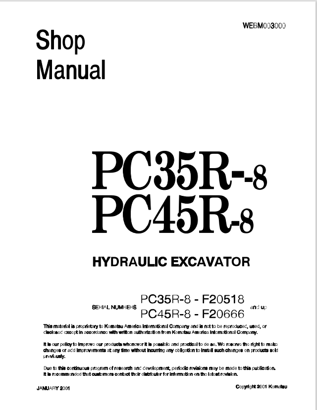 Komatsu PC35R-8, PC45R-8 Hydraulic Excavator Shop Manual SN: F20518 and up, F20666 and up - PDF File
