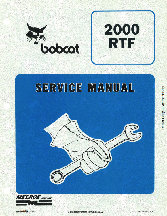BOBCAT 2000 RTF LOADER SERVICE MANUAL 6566459 PDF