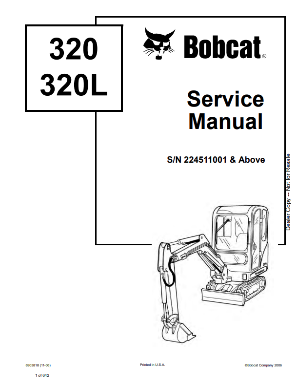 BOBCAT 320, 320L LOADER SERVICE MANUAL 6903818 PDF