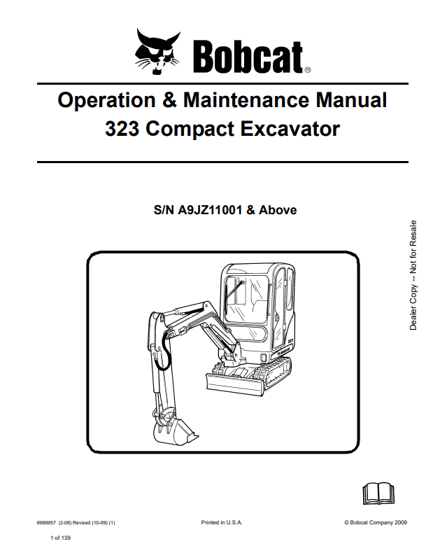 BOBCAT 323 COMPACT EXCAVATOR SERVICE MANUAL 6986957 PDF