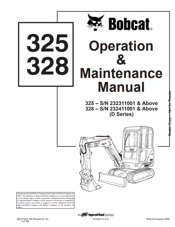 BOBCAT 325, 328 LOADER OPERATION AND MAINTENANCE MANUAL 6901018 PDF