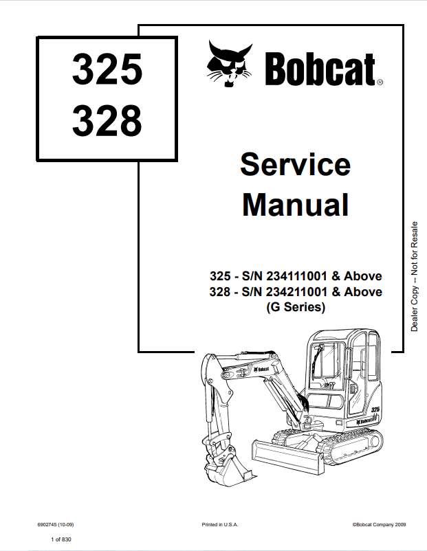BOBCAT 325, 328 LOADER SERVICE MANUAL 6902745 PDF