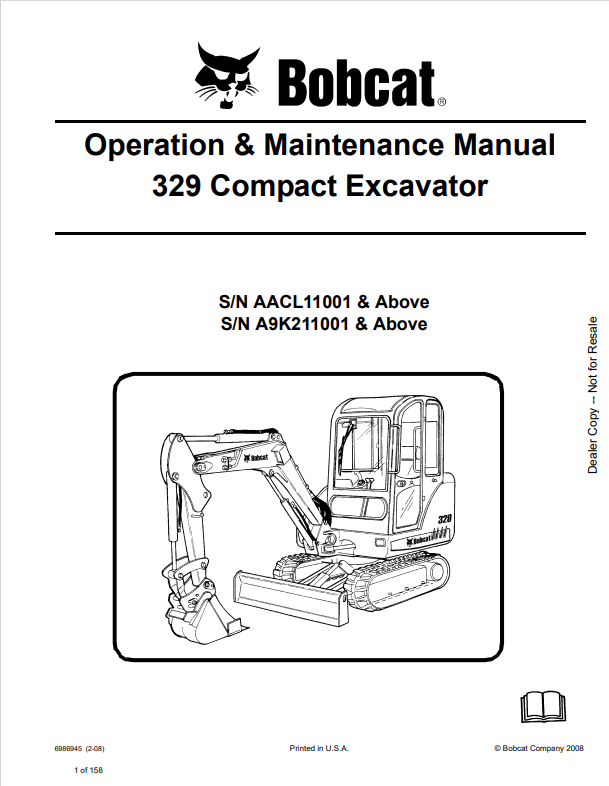 BOBCAT 329 COMPACT EXCAVATOR OPERATION AND MAINTENANCE MANUAL 6986945 PDF
