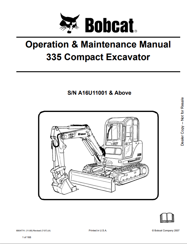 BOBCAT 335 COMPACT EXCAVATOR OPERATION AND MAINTENANCE MANUAL 6904774 PDF
