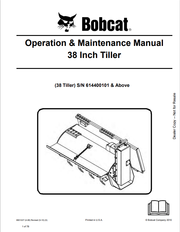 BOBCAT 38 INCH TILLER OPERATION AND MAINTENANCE MANUAL 6901227 PDF