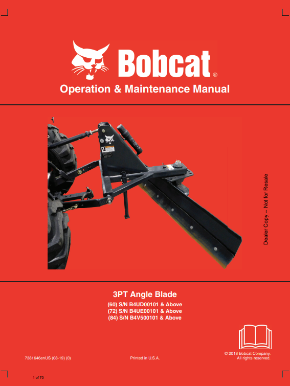 BOBCAT 3PT ANGLE BLADE OPERATION AND MAINTENANCE MANUAL 7381646 PDF