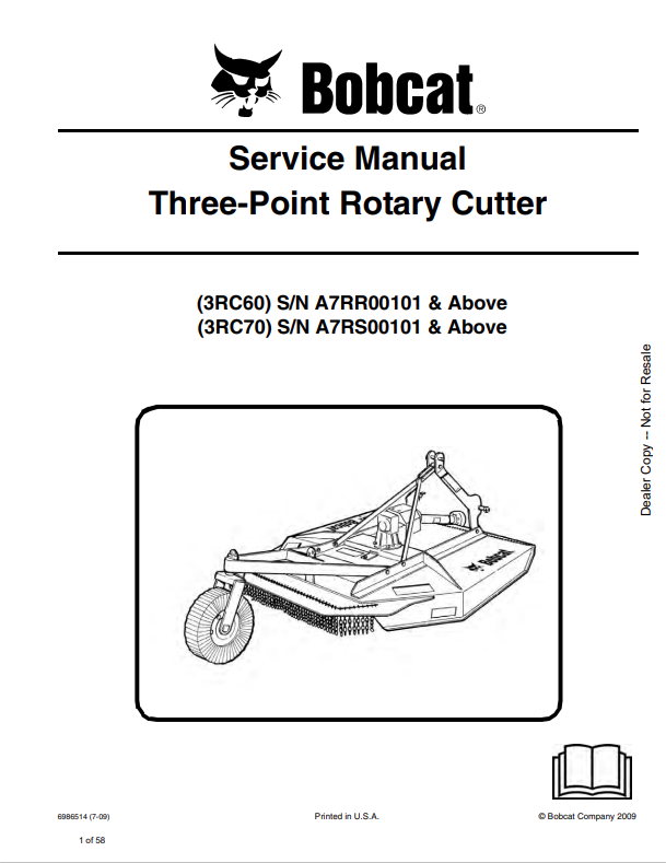 BOBCAT 3RC60, 3RC70 THREE POINT ROTARY CUTTER SERVICE MANUAL 6986514 PDF