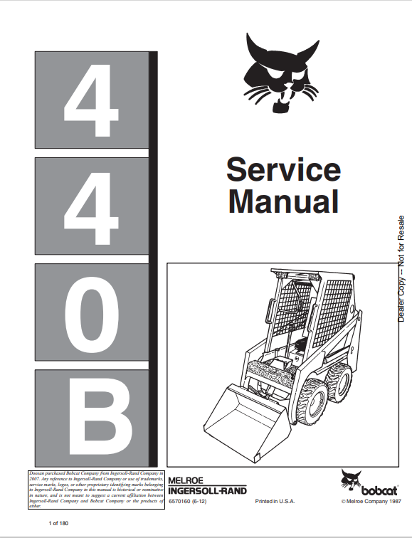 BOBCAT 440B LOADER SERVICE MANUAL 6570160 PDF