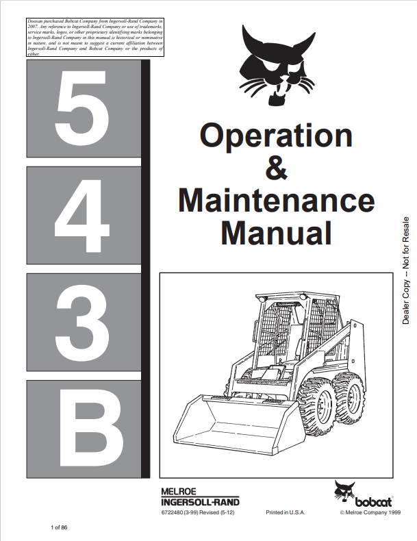 BOBCAT 543B LOADER OPERATION AND MAINTENANCE MANUAL 6722480 PDF
