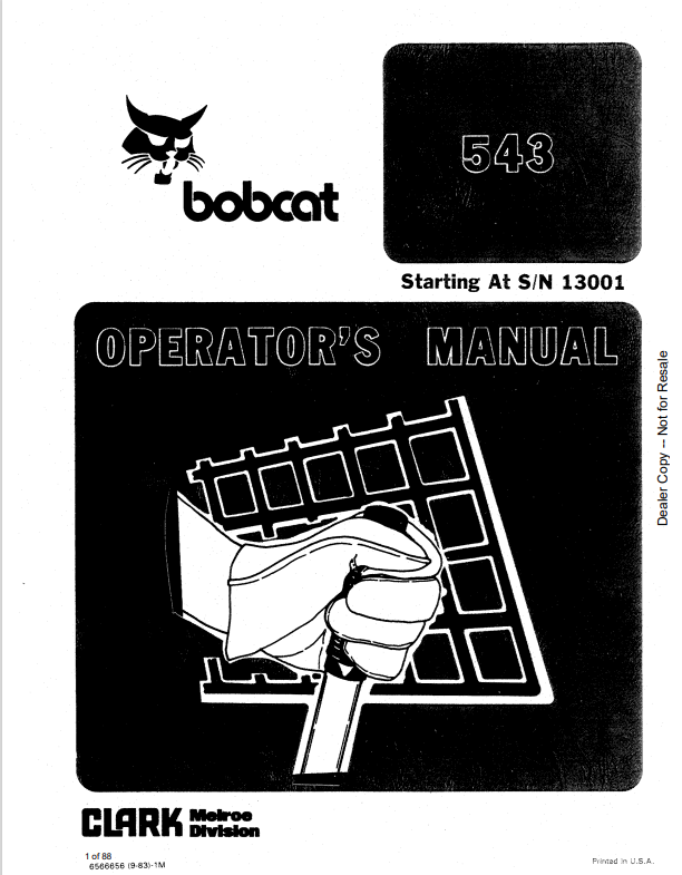 BOBCAT 543 LOADER OPERATOR MANUAL 6566656 PDF