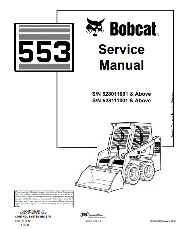BOBCAT 553 LOADER SERVICE MANUAL 6903125 PDF