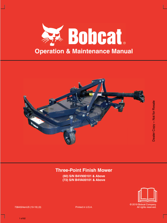BOBCAT 60, 72 THREE POINT FINISH MOWER OPERATION AND MAINTENANCE MANUAL 7384024 PDF