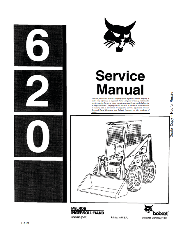 BOBCAT 620 LOADER SERVICE MANUAL 6549846 PDF
