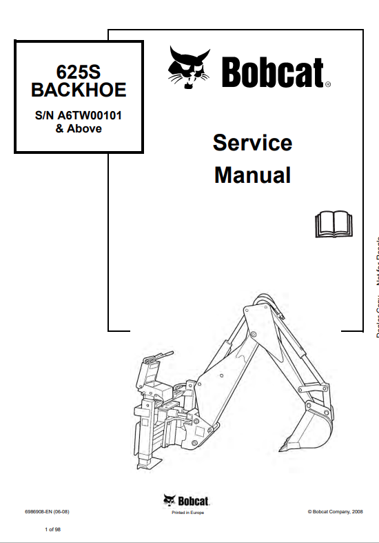 BOBCAT 625S BACKHOE SERVICE MANUAL 6986908 PDF
