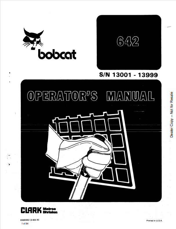 BOBCAT 642 LOADER OPERATOR MANUAL 6566562 PDF