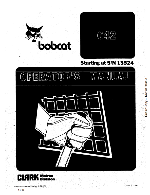 BOBCAT 642 LOADER OPERATOR MANUAL 6566707 PDF