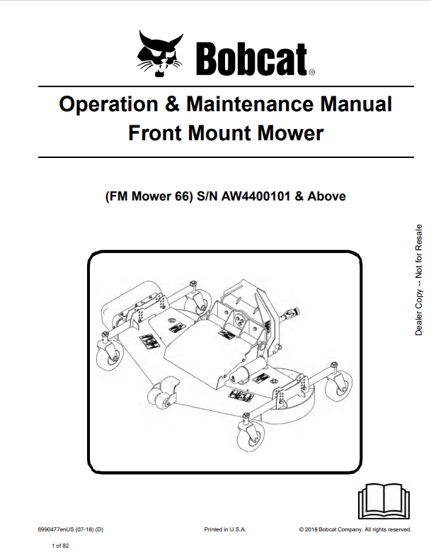 BOBCAT 66FM FRONT MOUNT MOWER OPERATION AND MAINTENANCE MANUAL 6990477 PDF