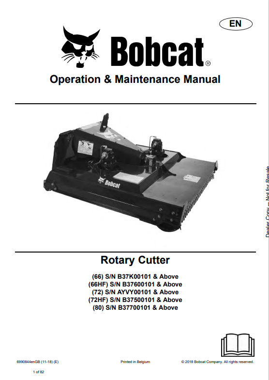 BOBCAT 66, 66HF, 72, 72HF, 80 ROTARY CUTTER OPERATION AND MAINTENANCE MANUAL 6990844 PDF