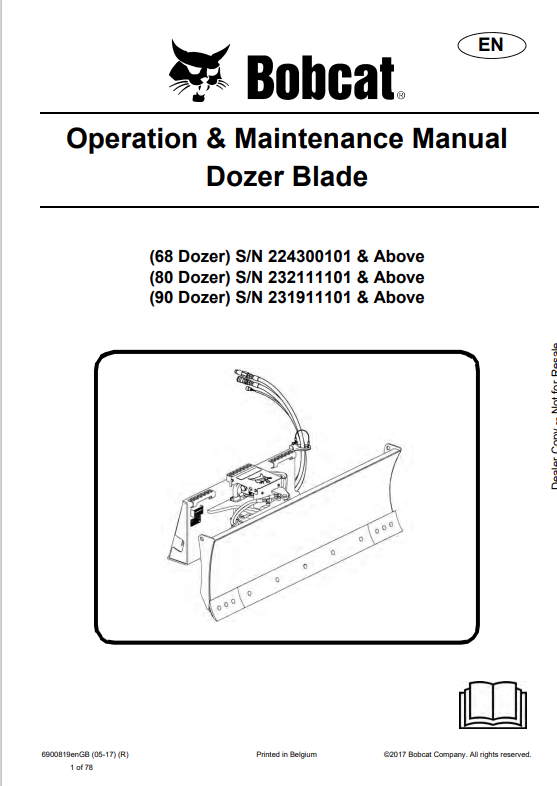 BOBCAT 68, 80, 90 DOZER BLADE OPERATION AND MAINTENANCE MANUAL 6900819 PDF