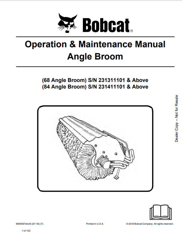 BOBCAT 68, 84 ANGLE BROOM OPERATION AND MAINTENANCE MANUAL 6900597 PDF