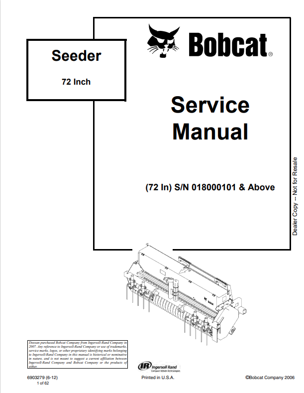 BOBCAT 72IN SEEDER SERVICE MANUAL 6903279 PDF