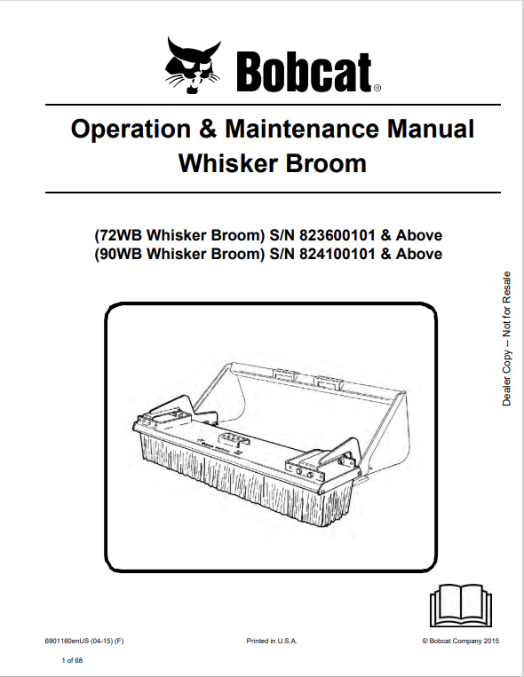 BOBCAT 72WB, 90WB WHISKER BROOM OPERATION AND MAINTENANCE MANUAL 6901160 PDF