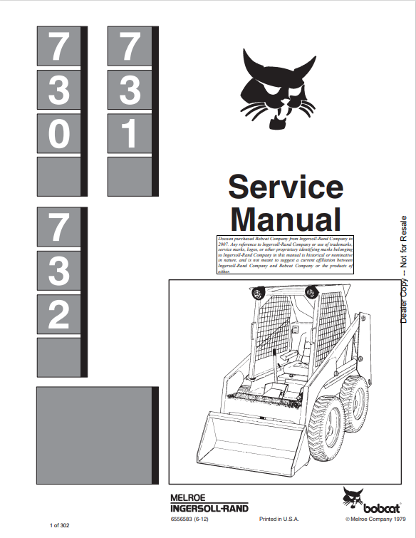 BOBCAT 730, 731, 732 LOADER SERVICE MANUAL 6556583 PDF
