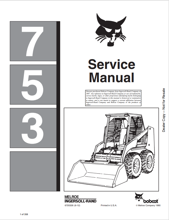 BOBCAT 753 LOADER SERVICE MANUAL 6720326 PDF