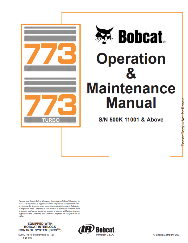 BOBCAT 773, 773 TURBO OPERATION AND MAINTENANCE MANUAL 6901277 PDF