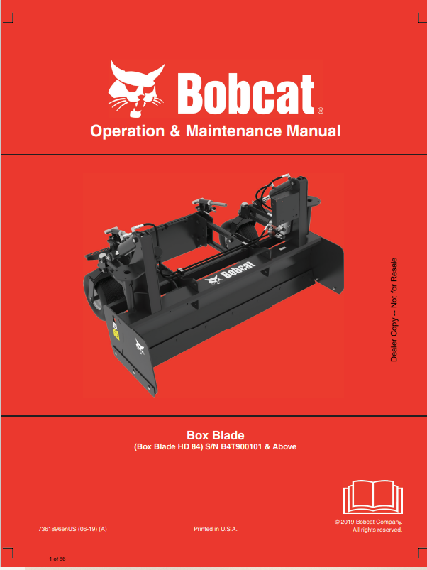 BOBCAT 84 HD BOX BLADE OPERATION AND MAINTENANCE MANUAL 7361896 PDF