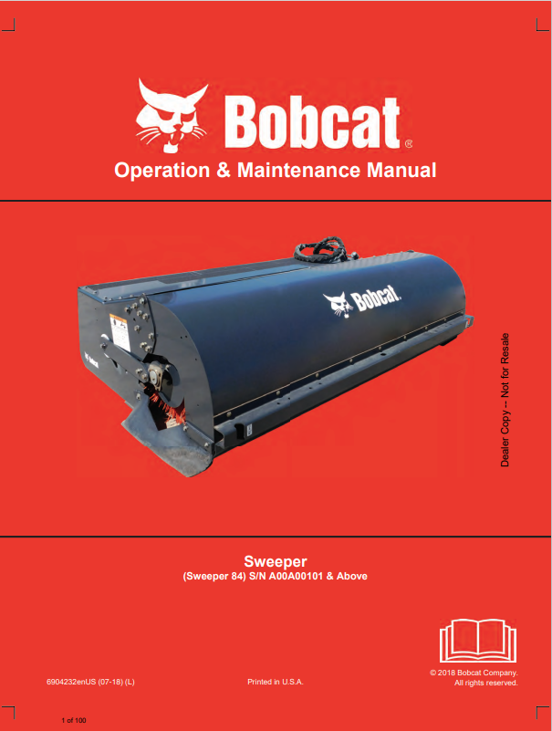 BOBCAT 84 SWEEPER OPERATION AND MAINTENANCE MANUAL 6904232 PDF