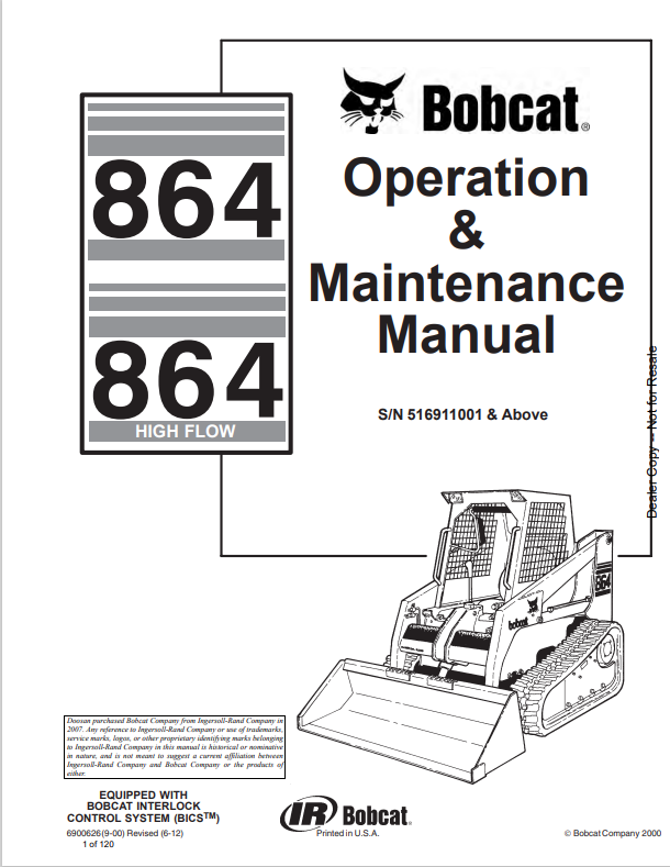 BOBCAT 864, 864 HIGH FLOW OPERATION AND MAINTENANCE MANUAL 6900626 PDF