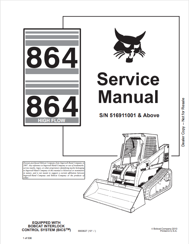 BOBCAT 864, 864 HIGH FLOW SERVICE MANUAL 6900627 PDF
