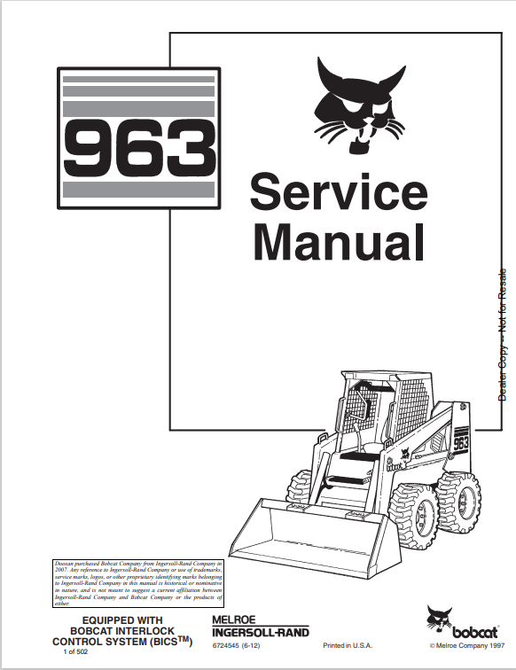 BOBCAT 963 LOADER SERVICE MANUAL 6724545 PDF
