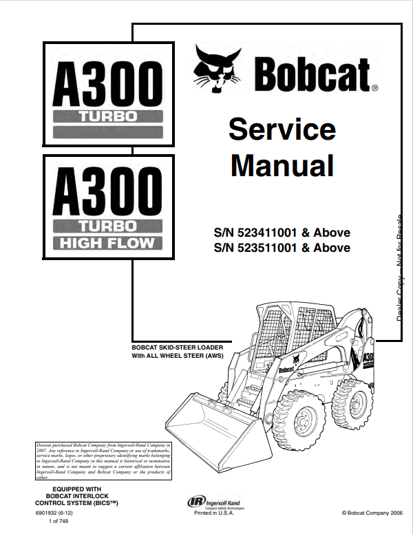 BOBCAT A300 TURBO, A300 TURBO HIGH FLOW SERVICE MANUAL 6901932 PDF
