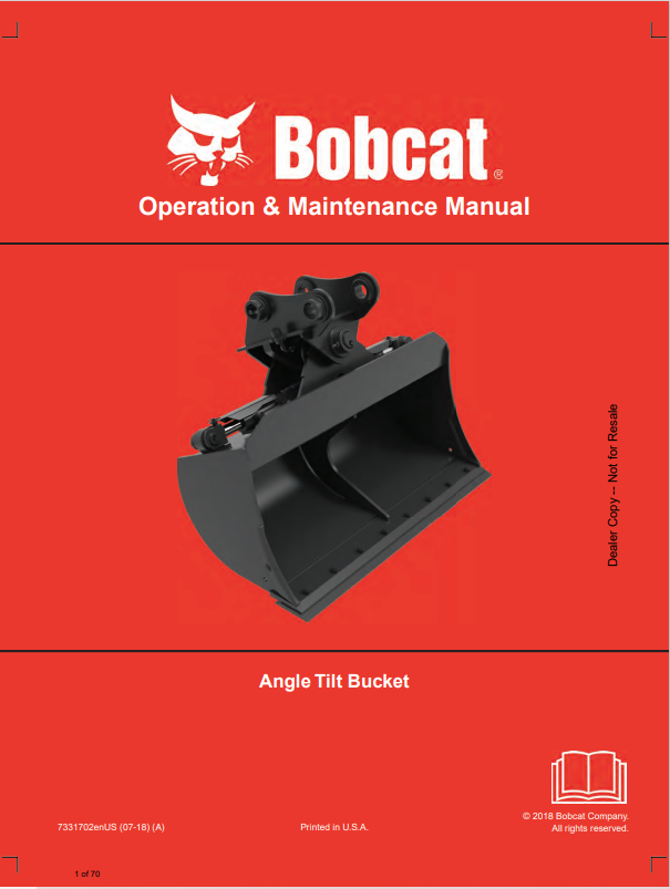 BOBCAT ANGLE TILT BUCKET OPERATION AND MAINTENANCE MANUAL 7331702 PDF