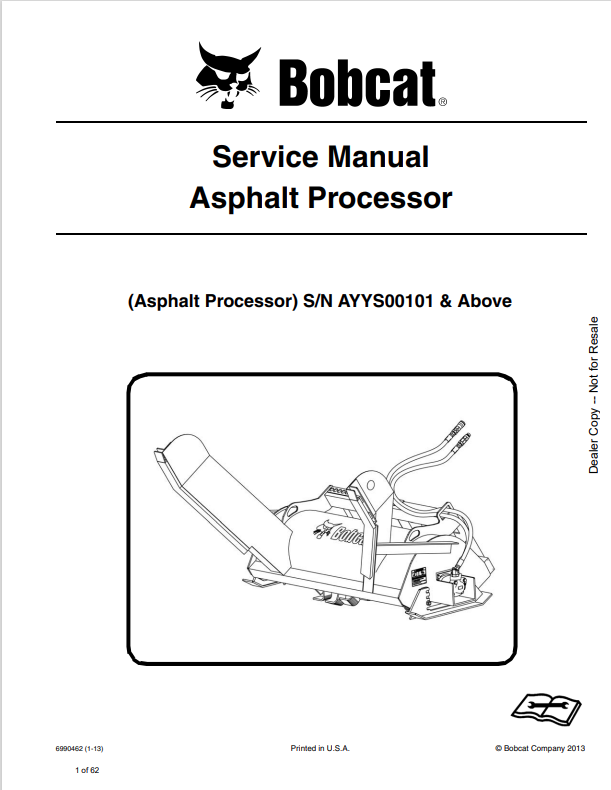 BOBCAT ASPHALT PROCESSOR SERVICE MANUAL 6990462 PDF
