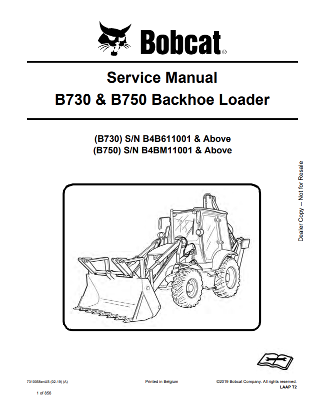BOBCAT B730, B750 BACKHOE LOADER SERVICE MANUAL 7310058 PDF