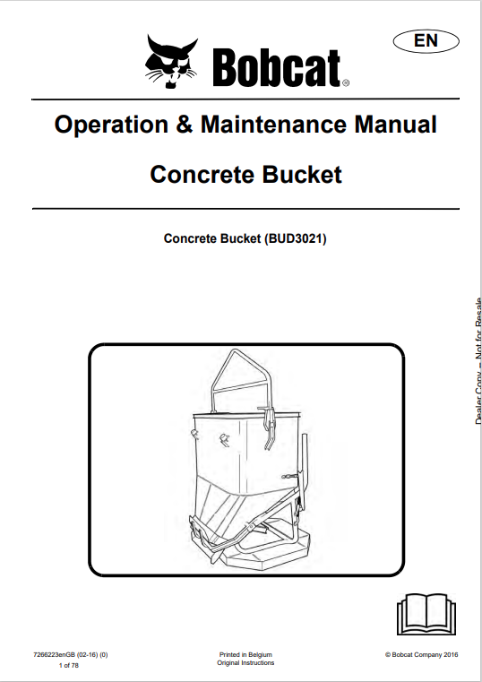 BOBCAT CONCRETE BUCKET OPERATION AND MAINTENANCE MANUAL 7266223 PDF