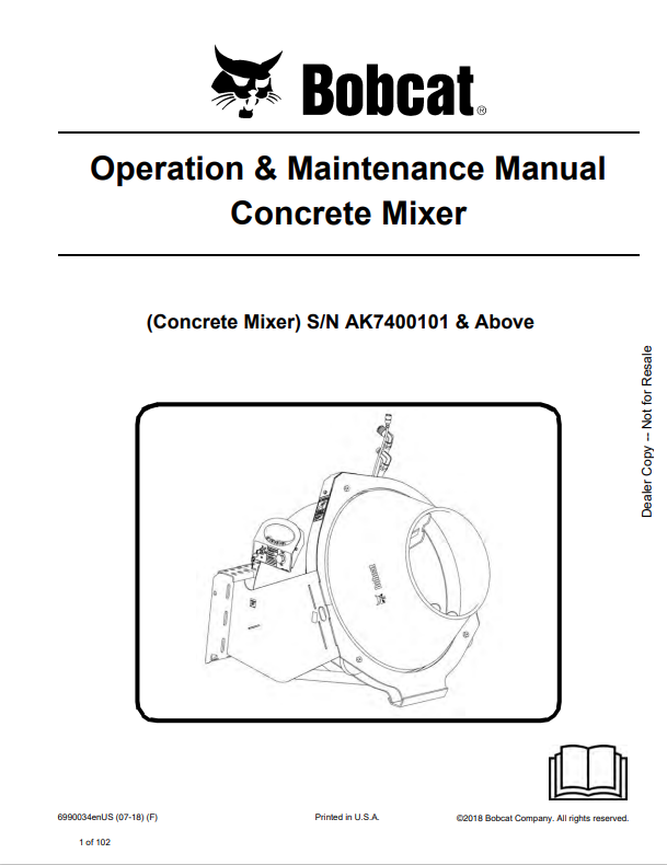 BOBCAT CONCRETE MIXER SERVICE MANUAL 6990034 PDF
