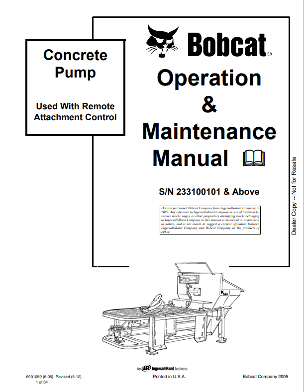 BOBCAT CONCRETE PUMP OPERATION AND MAINTENANCE MANUAL 6901059 PDF