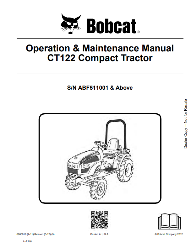 BOBCAT CT122 COMPACT TRACTOR OPERATION AND MAINTENANCE MANUAL 6986919 PDF