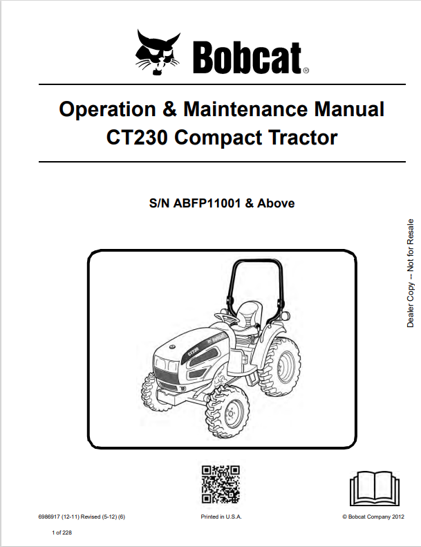 BOBCAT CT230 COMPACT TRACTOR OPERATION AND MAINTENANCE MANUAL 6986917 PDF