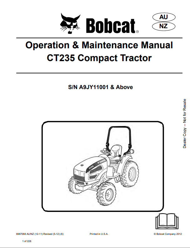 BOBCAT CT235 COMPACT TRACTOR OPERATION AND MAINTENANCE MANUAL 6987068 PDF