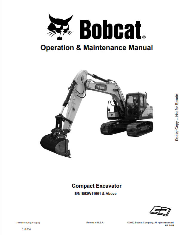 BOBCAT E165 COMPACT EXCAVATOR OPERATION AND MAINTENANCE MANUAL 7407614 PDF